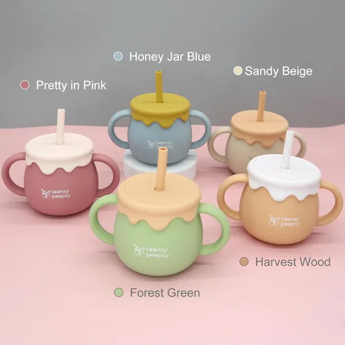 Miniatura 7 de Tarro de Miel Pot 3 en 1 Taza de Entrenamiento de Silicona de 8.5oz, Taza para Sorber para Bebé con Popote y Tapa para Snacks para 6 meses+ Taza