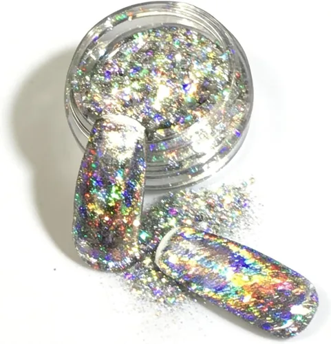 Joyeee Polvo de uñas holográfico, arte de uñas cromado de sirena, purpurina mágica, espejo brillante, polvo de uñas cromado para uñas de gel, efecto