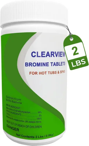 ClearView Tabletas de bromo de 1 pulgada, 2 libras para spas, pestañas de bromación de 1 pulgada, desinfectante químico para piscinas y jacuzzis,