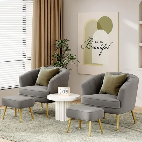 Miniatura 8 de Sillas decorativas de terciopelo con otomana para sala de estar, dormitorio, oficina, ocio, tapizadas, sofá individual, silla con brazo, cómoda Gris