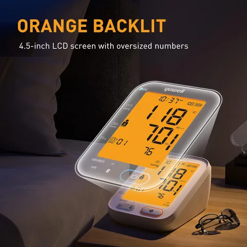 Miniatura 6 de yuwell Monitor de presión arterial del brazo superior Grado médico, máquina BP para uso doméstico 2 usuarios, lecturas de 99 x 2, manguito