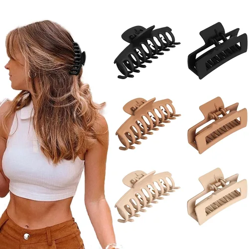 Miniatura 8 de 6 pinzas para el cabello de garra cuadrada mate medianas y grandes para mujeres: estilo versátil para cabello grueso y fino