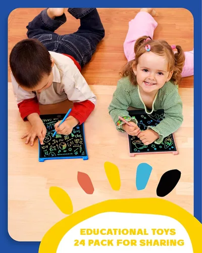 Miniatura 7 de bravokids Paquete de 24 tabletas de escritura LCD con lápiz capacitivo, tablero de dibujo colorido de 8.5 pulgadas para niños, juegos de viaje
