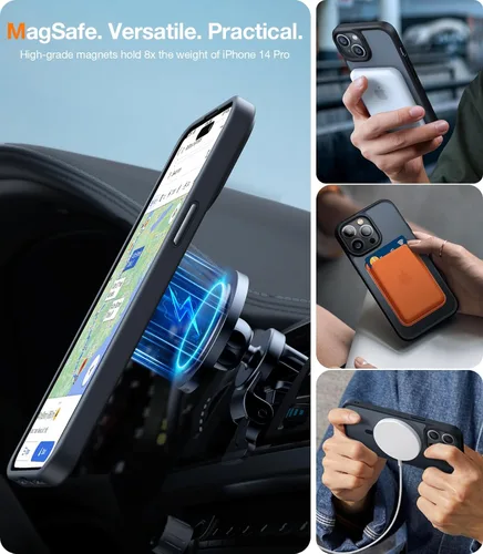 Miniatura 2 de TORRAS Funda magnética más fuerte para iPhone 14 Pro, 12 pies de grado militar probado en caídas, compatible con MagSafe, silicona mate protectora