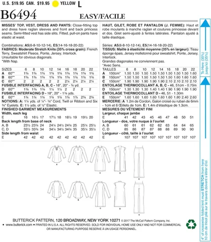 Miniatura 2 de Butterick Patterns - Blusas y vestido de punto con mangas raglán para mujer, E5 (14-16-18-20-22)