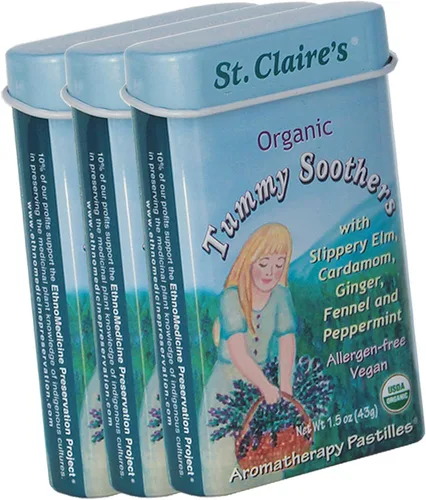 St. Claire's Organics Chupetes para el abdomen, (lata de 1.5 onzas, paquete de 3) | Sin gluten, vegano, sin OMG, a base de plantas, sin alérgenos |