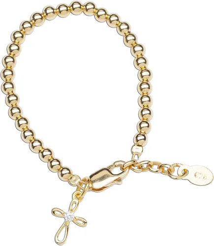 Pulsera de niña chapada en oro de 14 quilates con encanto de cruz infinita para niñas bautizos, bautizos, primera comunión y regalo de recuerdo