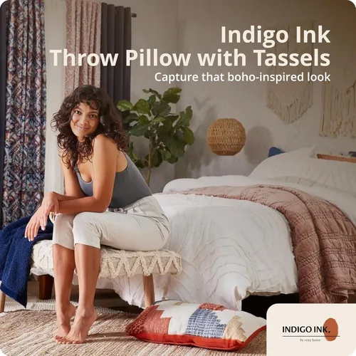 Miniatura 7 de Indigo Ink - Almohada decorativa, almohada de rayas acolchadas con borlas, almohadas decorativas para sofá o cama, decoración bohemia para el hogar
