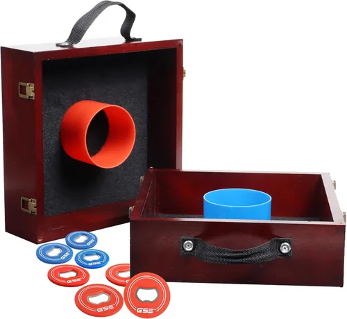 Miniatura 9 de GSE Games & Sports Expert Juego de lanzamiento de arandelas de madera premium con 8 arandelas con abridor de botellas para adultos y familia. Juego