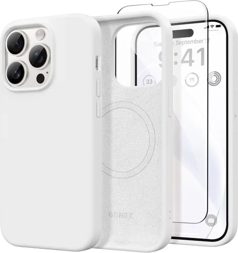 GONEZ Funda de silicona para iPhone 14 Pro Max, compatible con MagSafe, con protector de pantalla + protector de lente de cámara, silicona líquida a