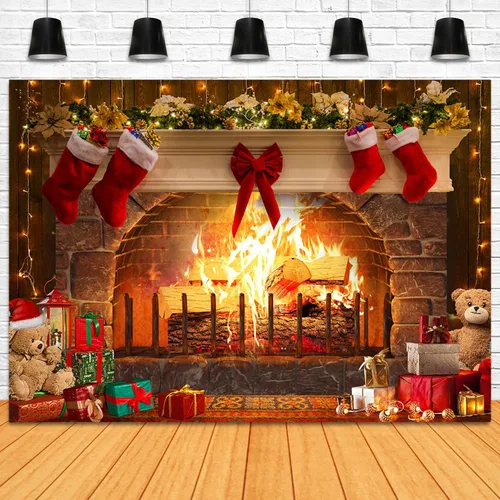 Mocsicka Telón de fondo de chimenea de Navidad de 7 x 5 pies para fotografía, chimenea, pared de ladrillo rojo, telón de fondo de fotografía de