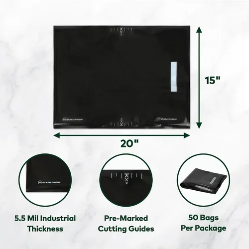 Miniatura 5 de Bolsas de sellado al vacío de 15 x 20 pulgadas (50 unidades) de 5.5 mil (negro y negro) – Sin BPA de grado comercial para almacenamiento, bolsa