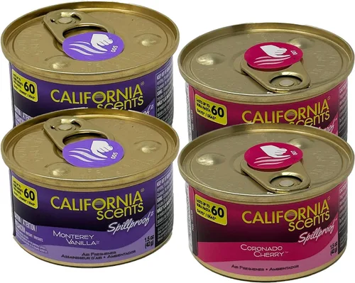 California Scents Ambientador de latas a prueba de derrames en aromas de cereza Coronado y vainilla Monterey: el mejor ambientador de coche y