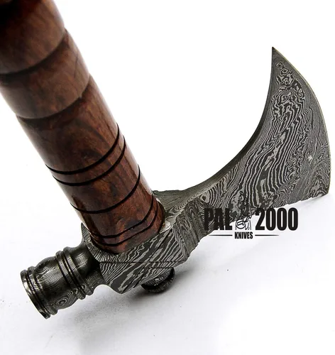 Miniatura 8 de Hacha de acero de Damasco hecha a mano, hacha de hacha Tomahawk, cuchillo, mango de madera de rosa maciza, pulgadas, hacha