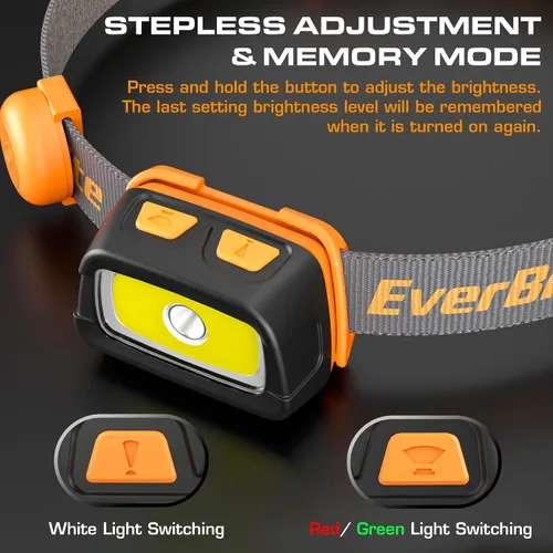 Miniatura 6 de EverBrite Linterna frontal recargable - Faro de 350 lúmenes con luz roja/verde y luz trasera, 7 modos de iluminación con función de memoria