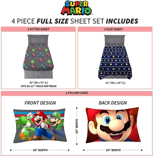 Miniatura 2 de Super Mario Trifecta Fun - Juego de sábanas de 4 piezas
