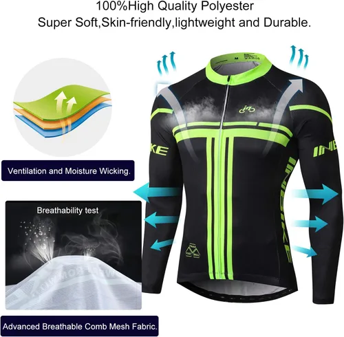 Miniatura 14 de INBIKE Conjunto de camiseta de ciclismo para hombre, reflectante, transpirable, traje de ciclismo de secado rápido, con pantalones cortos acolchados