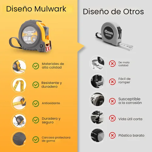 Miniatura 7 de MulWark cinta para medir con escalas imperiales y métricas, de 27 pies, con hoja gruesa, gancho magnético y cubierta amortiguadora de golpes. Para