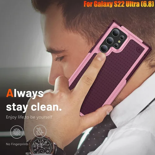 Miniatura 7 de Funda resistente para Samsung Galaxy S22 Ultra de 6.8 pulgadas, 4 esquinas con bolsas de aire [protección contra caídas de 12 pies], agarre Rosa/Rosa