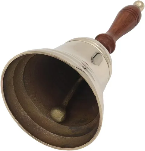 Miniatura 7 de The Metal Magician - Campana de mano grande y pesada dorada para bodas, Navidad y escuela, campana de mano de latón pulido (paquete de 1)