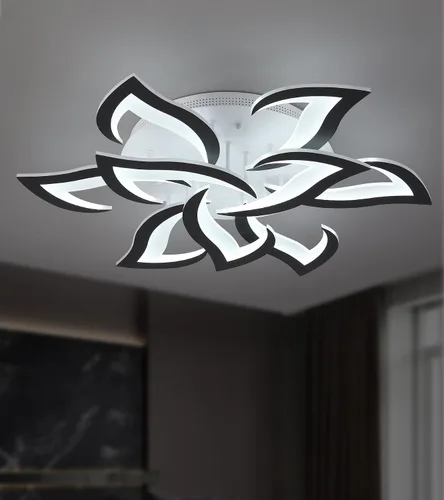 Miniatura 9 de MEIXISUE Lámpara de techo moderna con flor LED en negro, accesorios de iluminación de techo montados con control remoto para sala de estar