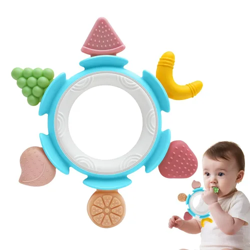 Anillo de dentición para bebés de 3-6-12 meses, mordedor de silicona para bebés para aliviar el dolor de encías, juguete sensorial calmante para