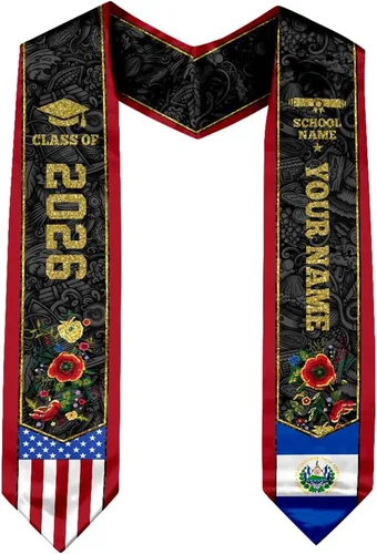 Miniatura 7 de IZI POD Banda de graduación personalizada de la bandera estadounidense de los salvadoreños, banda de graduación de salvadoreños, estola