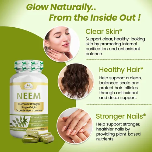 Miniatura 6 de Organic Veda Cápsulas de Neem, suplemento a base de hierbas sin OMG fabricado con hoja de neem orgánica pura para una piel sana y clara y el sistema