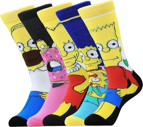 Bycikool Calcetines unisex de personajes divertidos de dibujos animados para hombre, 5 paquetes, Multi-colorido