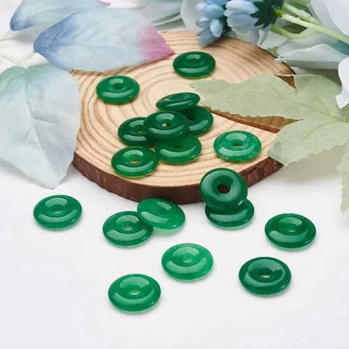Miniatura 5 de FASHEWELRY 10 colgantes de piedras preciosas de disco de jade natural de 0.945-0.984 in, agujero grande curativo chakra, piedra pulida, abalorios
