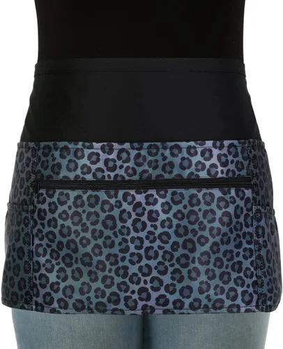 Miniatura 5 de Plum Hill Delantal de camarera de leopardo negro con bolsillos, delantal corto con cremallera, delantal para profesor, delantal de camarera lindo