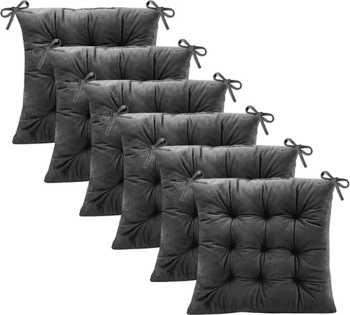 Miniatura 32 de Juego de 2 cojines para sillas de comedor con lazos, almohadilla antideslizante para silla de cocina para interior y tapete de asiento de comedor