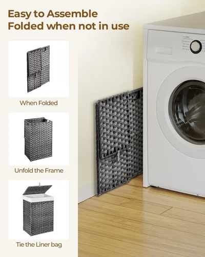 Miniatura 7 de Greenstell Cesta de ropa sucia con tapa, cesta de ropa de 60L con 2 bolsas de forro extraíbles y 2 bolsas de malla para lavandería, cesta de ropa