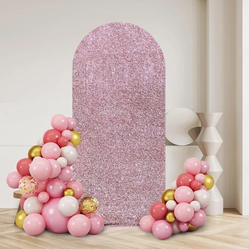 Miniatura 5 de AIBIIN Cubierta de arco de elastano dorado brillante de 6 pies, cubierta de arco de boda dorado champán de 2 lados metálico brillante para arco