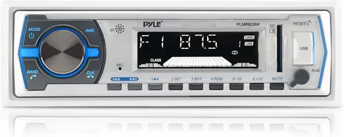 Miniatura 2 de Paquete de receptor de radio Bluetooth en el salpicadero DIN MP3 USB SD con carcasa estéreo marina blanca + 4 altavoces de audio impermeables