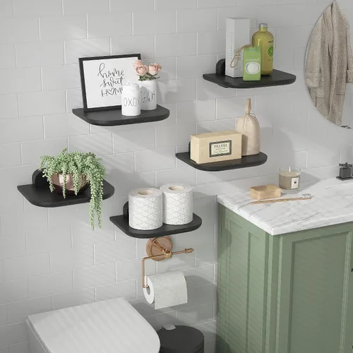 Miniatura 7 de Pequeños estantes flotantes montados en la pared, estantes de pared de 8 pulgadas con bordes curvos, juego de 5, mini estante de madera maciza