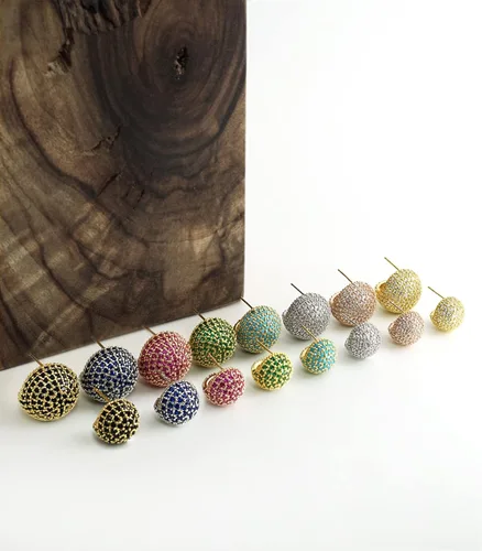 Miniatura 5 de Aretes de bola de discoteca 925 con poste de plata Stering chapados en oro de 18 quilates con circonita cúbica micro pavimenta delicados aretes