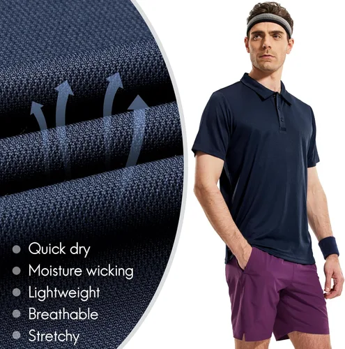 Miniatura 4 de Haimont Polo para hombre, manga larga, ligera, de poliéster, con cuello, absorbe la humedad, ajuste regular