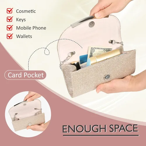 Miniatura 5 de Bolso de mano con purpurina para mujer, bolso de noche, bolso de mano, de metal brillante, sobre formal, boda, baile de graduación, bolso de mano
