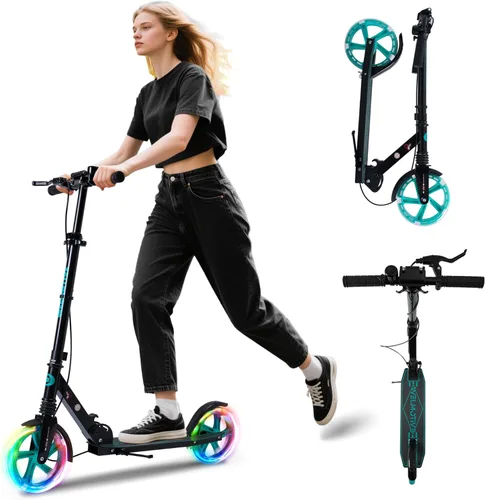 Patinete para niños de 8+ años, adolescentes y adultos, con freno de mano delantero y freno trasero, y manillar ajustable, ruedas grandes y