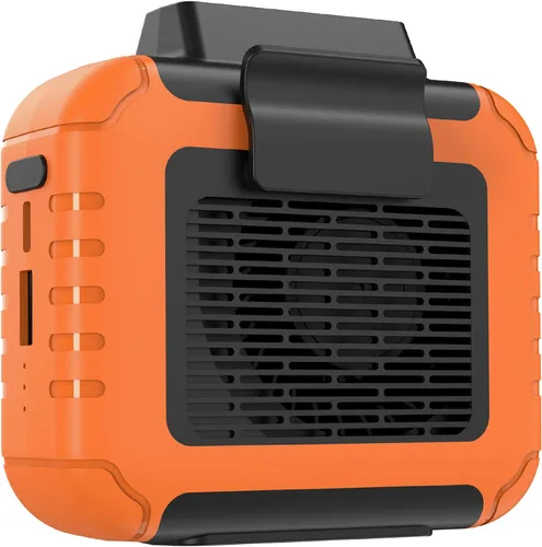 Miniatura 4 de Mini ventilador de cintura portátil recargable con tiempo de trabajo de 23 horas, flujo de aire fuerte de 6200 RPM, 3 niveles de velocidad, Naranja