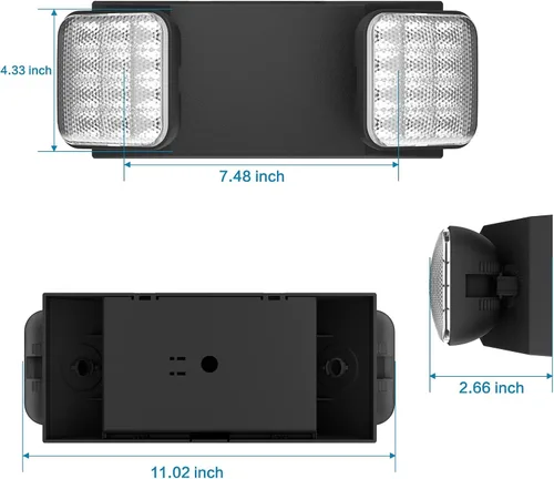 Miniatura 4 de Paquete de 2 letreros de salida LED negros con luces de emergencia y batería de respaldo, ajustable, cableado, 2 cabezales LED, certificado UL