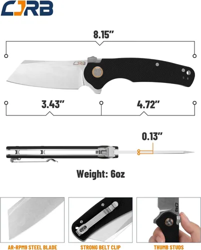 CJRB - Cuchillo táctico de Crag, cuchillo plegable de bolsillo con hoja de acero Stonewash AR-RPM9 y mango G10 para hombres al aire libre,