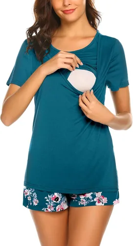 Miniatura 2 de Ekouaer - Conjunto de pijama de maternidad para el hospital o el hogar, con camiseta para lactancia y pantalón corto ajustable para el embarazo