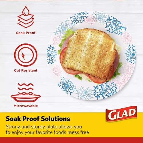 Miniatura 3 de Glad Platos desechables redondos de papel para todas las ocasiones, a prueba de remojo, a prueba de cortes, aptos para microondas, resistentes, 8.5