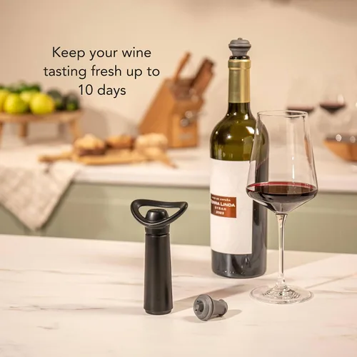 Miniatura 9 de Vacu Vin Concierto para guardar vino con 4 tapones de vacío - Bomba preservadora de vino premium - sello hermético mantiene el vino fresco durante