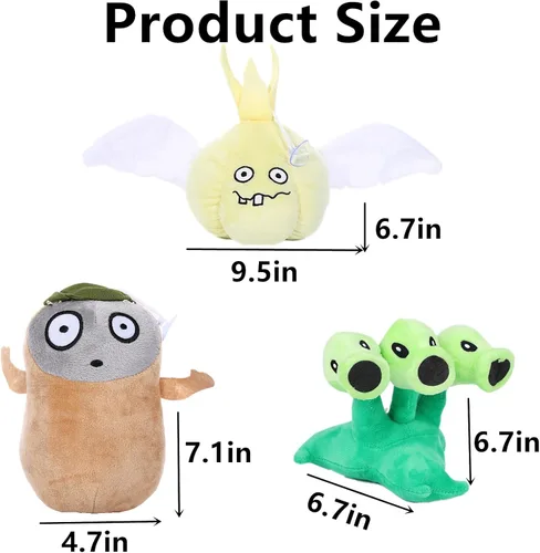 Miniatura 3 de JHESAO Juego de 3 piezas de plantas y zombis de tres piezas de plantas de zombies de felpa, imitación de PVZ de peluche 1 2 muñeco de ajo suave