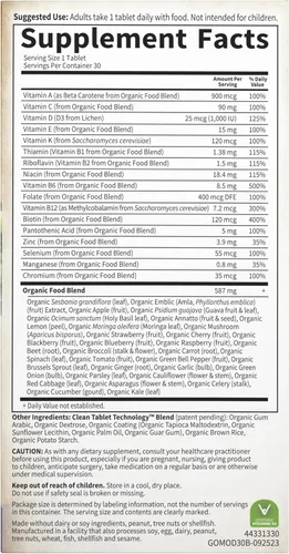 Miniatura 8 de Garden of Life Once Daily Multivitamínico de Alimentos Integrales para Hombres, Vitaminas y Minerales Orgánicos para Hombres, Vitamina C, Zinc