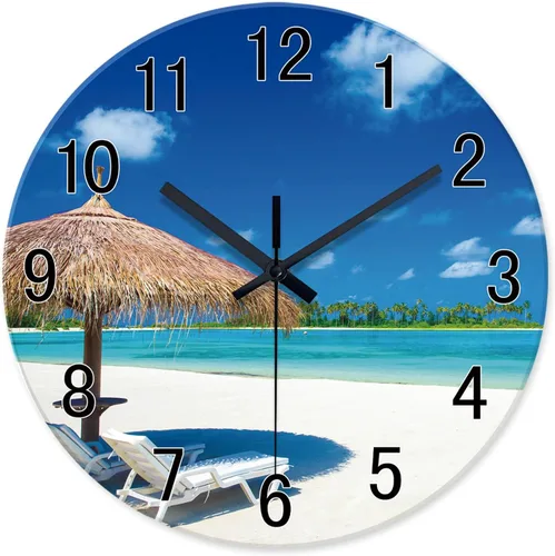 Miniatura 10 de XFM Reloj de pared de playa, silencioso, sin tictac, funciona con pilas, reloj de pared de 12 pulgadas con palmera tropical azul océano azul Blue7