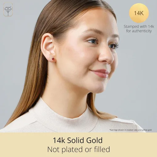 Miniatura 2 de MAX + STONE - Aretes de oro amarillo o blanco de 14 quilates con forma de corazón para mujer con piedra natal de 0.197in, Metal Gema
